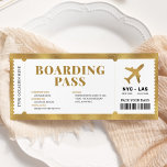 Überraschung Gold Boarding Pass Flugzeug Geschenkk Einladung<br><div class="desc">Überraschen Gold Boarding Pass Flugzeug Geschenkticket Vorlage.</div>