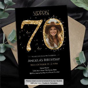 Überraschung Gold Glitter 70. Geburtstag Foto Einladung