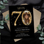 Überraschung Gold Glitzer 70. Geburtstag Foto Einladung<br><div class="desc">70. Geburtstag Gold Glitzer Foto Party Vorlage. Verfügbar als digitaler Download druckbar. Benutzerdefinierter,  personalisierter,  bearbeitbarer Download</div>