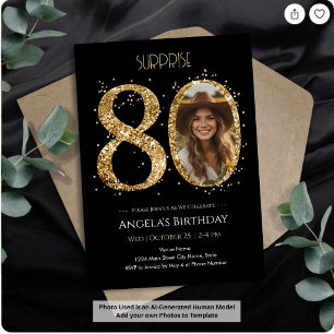 Überraschung Gold Glitzer 80. Geburtstag Foto Einladung