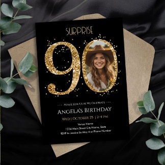 Überraschung Gold Glitzer 90. Geburtstag Foto Einladung