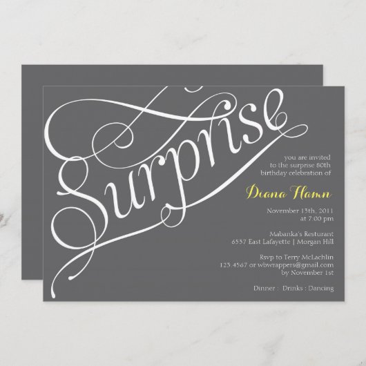 "ÜBERRASCHUNG" Meilenstein Geburtstag oder Veranst Einladung (Vorne/Hinten)