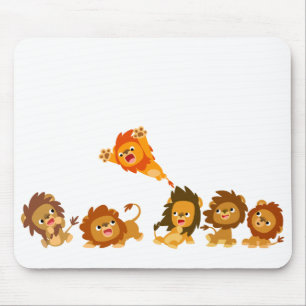 "Überraschung!" Niedlicher Cartoon Lions Mousepad