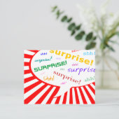 Überraschung Party Einladung: Comic-Sprechblase Einladungspostkarte (Stehend Vorderseite)