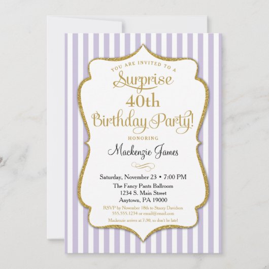 Überraschung Party Einladung Lavender Lilac Gold (Vorderseite)