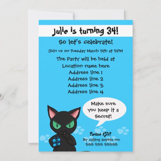 Überraschung Party Einladung Schwarzkatzenfisch (Rückseite)