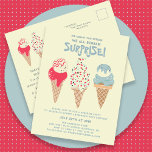 Überraschung Party Eiscreme 50. Geburtstag Einladu Postkarte<br><div class="desc">Neu im Sommer 2024. Unsere Einladung "Ice Cream,  You Scream We All Scream Surprise!" Postkarte. Drei Retro-Aquarelleiskäse mit patriotischem Rot,  Weiß und Blau-Eis und Sprinklen stehen im Zentrum der Bühne über den Details Ihrer Geburtstagsparty.</div>