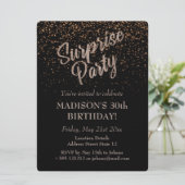 Überraschung Party Geburtstag Gold Glitzer Einladung (Stehend Vorderseite)