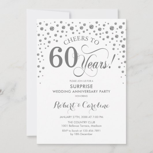 Überraschung Party zum 60. Jubiläum - Silver White Einladung (Vorderseite)