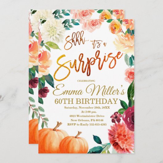 Überraschung Pumpkin Geburtstag, Herbst Geburtstag Einladung (Vorne/Hinten)