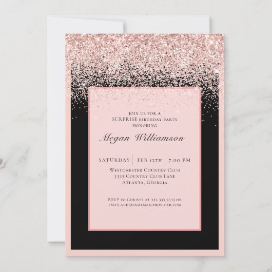 Überraschung Rosa Glitzer Fünfzig und fabelhaft Ge Einladung (Rückseite)