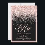 Überraschung Rosa Glitzer Fünfzig und fabelhaft Ge Einladung<br><div class="desc">Ihre Gäste werden wissen,  dass dies ein besonderes Party sein wird,  wenn Sie sich diese Einladung ansehen! Dieses Design zeichnet sich durch einen atemberaubenden schwarzen Hintergrund und Imitate rot rosa Glitzer mit benutzerdefinierten Typografie.</div>