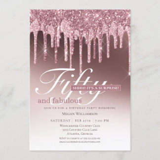 Überraschung Rosa Glitzer Fünfzig und fabelhaft Ge Einladung