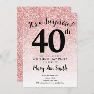 Überraschung Rose Gold Glitzer 40. Geburtstag Part Einladung