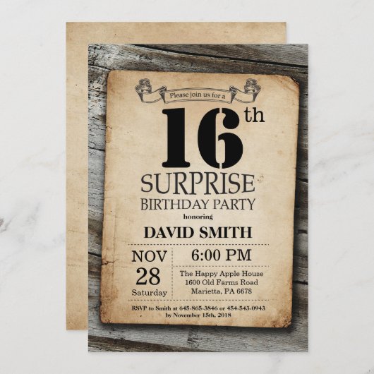 Überraschung Rustikale 16. Geburtstag Einladung Vi (Vorne/Hinten)