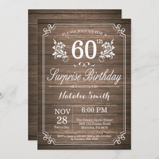 Überraschung Rustikale 60. Geburtstag Einladung Fl (Vorne/Hinten)