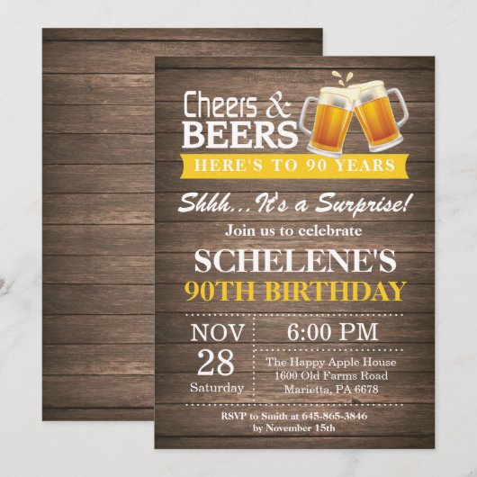 Überraschung Rustikale Gewürze und Bier 90. Geburt Einladung (Vorne/Hinten)