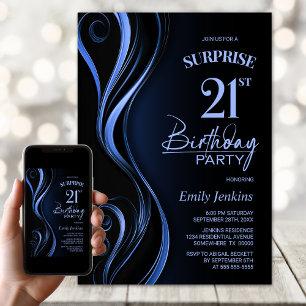 Überraschung Schwarz Blau 21. Geburtstag Party Einladung