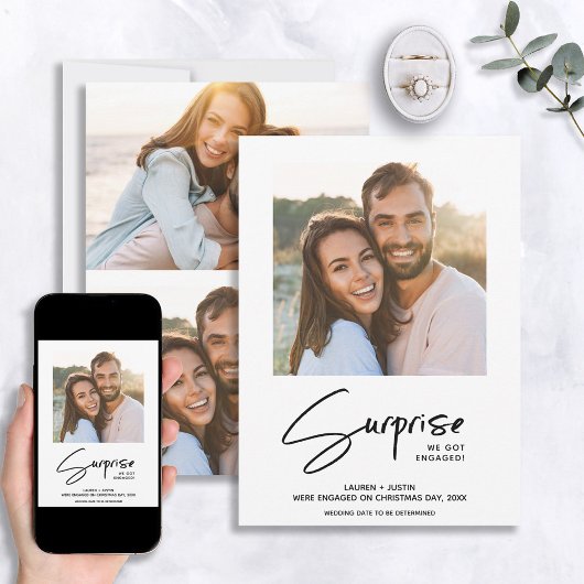 Überraschung Schwarz/Weiß 3 Foto Verlobung Einladung