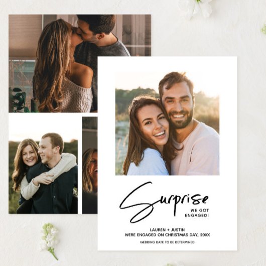 Überraschung Schwarz/Weiß 4 Foto Verlobung Einladung