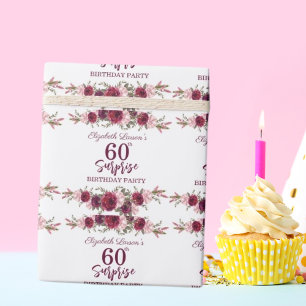 Überraschung Senior Geburtstagsfeier Floral Burgun Geschenkpapier