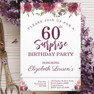 Überraschung Senior Party Floral Burgund Einladung