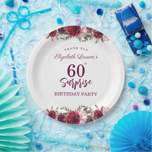 Überraschung Senior Party Floral Burgund Pappteller (Party)