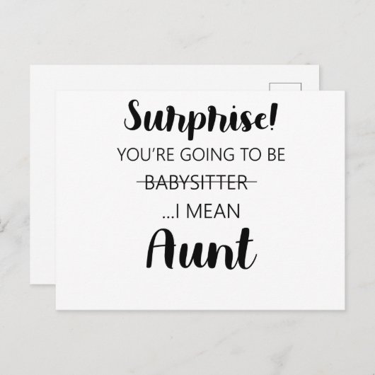 Überraschung Sie werden Babysitter-Tante werden Postkarte (Vorne/Hinten)