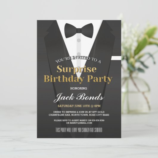 Überraschung Tuxedo Black Krawatte Veranstaltung G Einladung (Stehend Vorderseite)
