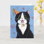 Überraschung! | Tuxedo Cat Happy Birthday Card Karte (Gelbe Blume)