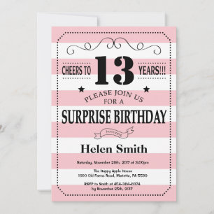 Überraschung zum 13. Geburtstag Rosa und Weiße Str Einladung