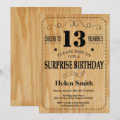 Überraschung zum 13. Geburtstag Rustikales Holz Einladung (Vorne/Hinten)