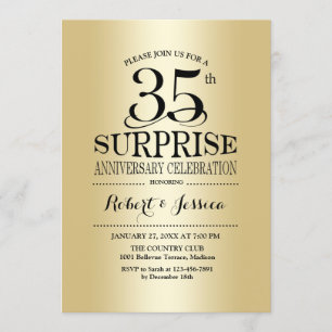 Überraschung zum 35. Hochzeitstag - Gold Einladung