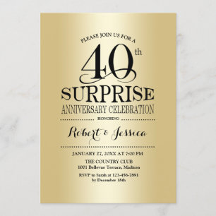 Überraschung zum 40. Hochzeitstag - Gold Einladung