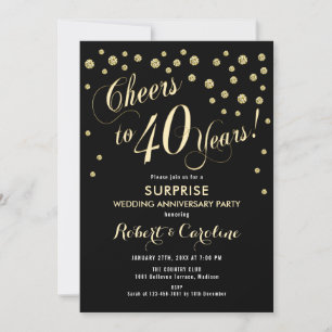 Überraschung zum 40. Hochzeitstag - Schwarz & Gold Einladung