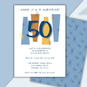 Überraschung zum 50. Geburtstag Retro Mitte des Ja Einladung