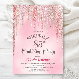 Überraschung zum 85. Geburtstag mit rosa Glitter Einladung