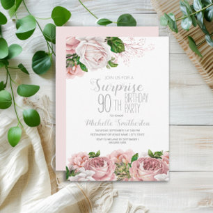 Überraschung zum 90. Geburtstag in Rosa floral Einladung