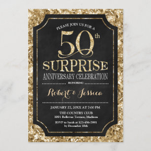 Überraschung zur 50. Hochzeitstag - Schwarz Gold Einladung