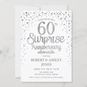 Überraschung zur 60. Hochzeitstag - Silber & Weiß Einladung