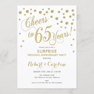 Überraschung zur 65. Hochzeitstag - Weiß & Gold Einladung