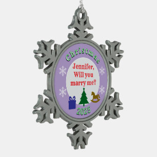 ÜBERRASCHUNGS-HEIRATSANTRAG-ZU-WEIHNACHTEN-SCHMUCK SCHNEEFLOCKEN Zinn-Ornament