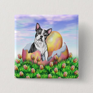 Überraschungs-Knopf Bostons Terrier Ostern Button