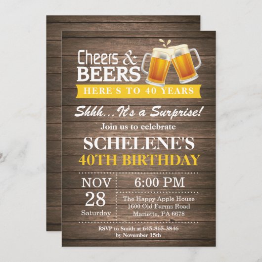 Überraschungs-rustikaler Beifall-und Bier-40. Einladung (Vorne/Hinten)
