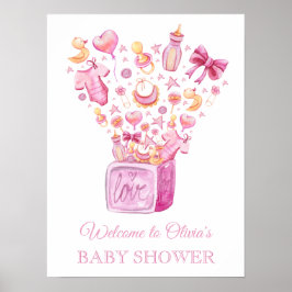Überraschungsbox Pink Girl Baby Dusche Willkommens Poster