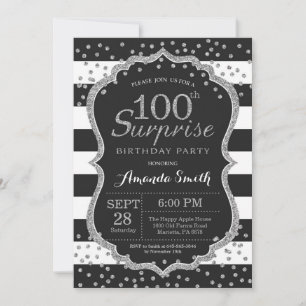Überraschungseinladung zum 100. Geburtstag. Silber Einladung