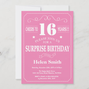 Überraschungseinladung zum 16. Geburtstag in Rosa  Einladung