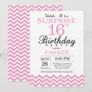 Überraschungseinladung zum 16. Geburtstag Pink Che Einladung