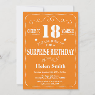 Überraschungseinladung zum 18. Geburtstag Orange u Einladung