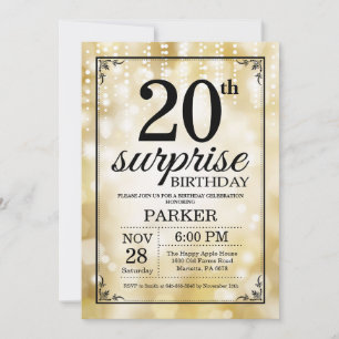Überraschungseinladung zum 20. Geburtstag Gold Gli Einladung